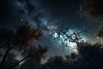 Fototapeta na wymiar Dark night sky with shiny stars and milky way as wallpaper background (Generative AI)