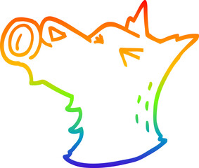 rainbow gradient line drawing cartoon howling dog