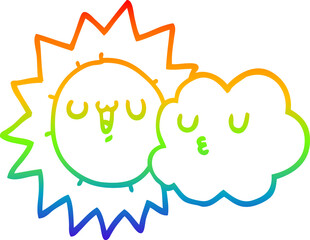 rainbow gradient line drawing cartoon sun and cloud