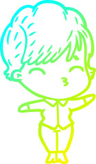cold gradient line drawing cartoon woman thinking