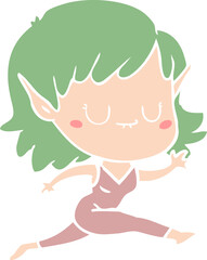 happy flat color style cartoon elf girl running