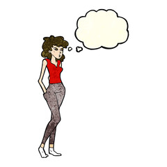 cartoon pretty woman  with thought bubble