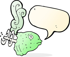 cartoon smelly old fish head with speech bubble