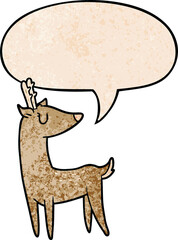 cartoon deer and speech bubble in retro texture style