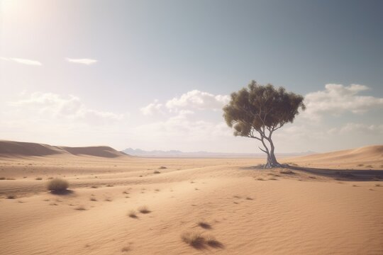 A minimalist landscape with a simple desert or arid plain, Generative AI