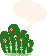 cartoon hedge and speech bubble in retro style