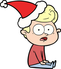 line drawing of a staring man wearing santa hat