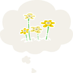 cartoon flowers and thought bubble in retro style
