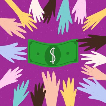 Hands trying to grab a dollar bill