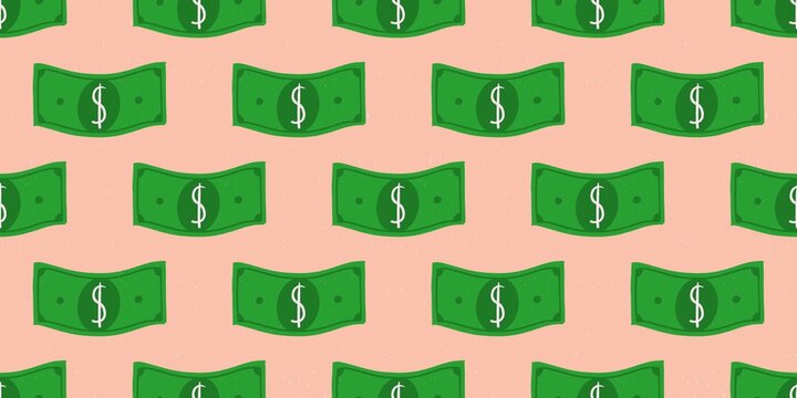 Dollar Bills Seamless pattern illustration on pink