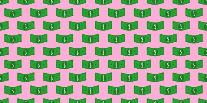 Dollar Bills Seamless pattern illustration on pink