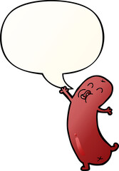 cartoon dancing sausage and speech bubble in smooth gradient style