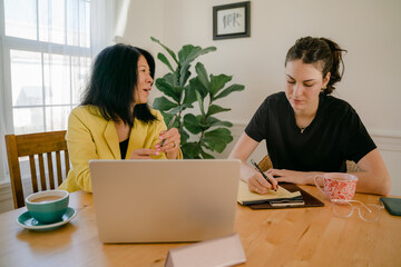 woman explaining a business project to her younger co worker 