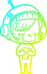 cold gradient line drawing cartoon crying astronaut girl