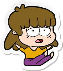 sticker of a cartoon tired woman