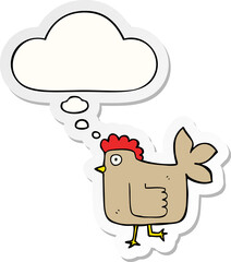 cartoon chicken and thought bubble as a printed sticker