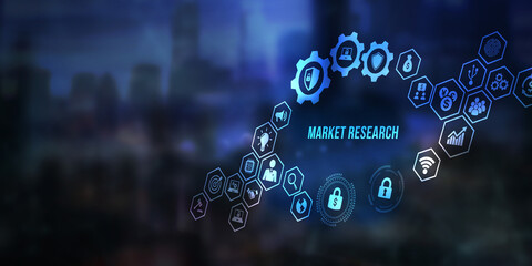 Internet, business, Technology and network concept. Market Research Marketing Strategy. 3d illustration