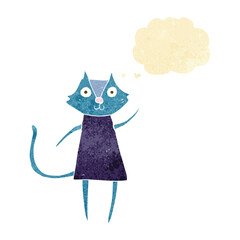 cute cartoon black cat waving with thought bubble