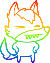 rainbow gradient line drawing angry wolf cartoon
