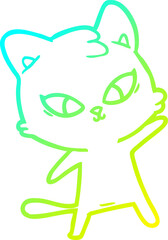 cold gradient line drawing cute cartoon cat