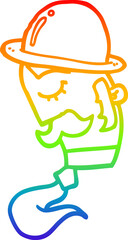 rainbow gradient line drawing cartoon man wearing hat