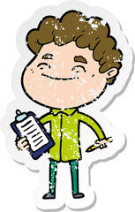 distressed sticker of a cartoon friendly man