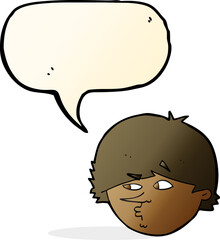 cartoon suspicious man with speech bubble