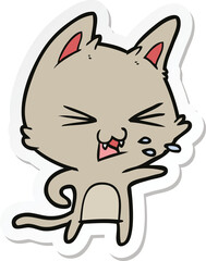 sticker of a cartoon cat hissing
