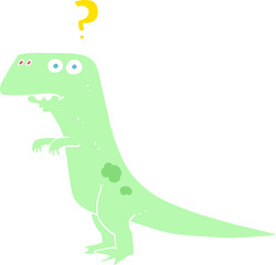 flat color illustration of a cartoon confused dinosaur