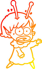 warm gradient line drawing cartoon shocked alien girl