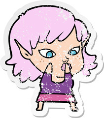 Obraz premium distressed sticker of a pretty cartoon elf girl