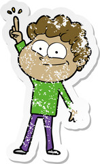 distressed sticker of a cartoon happy man