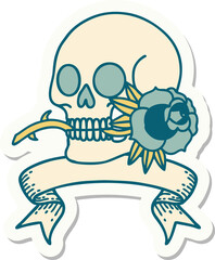 tattoo sticker with banner of a skull and rose