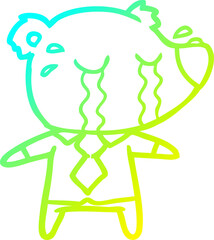 cold gradient line drawing cartoon crying bear in shirt