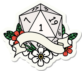 natural one d20 dice roll sticker