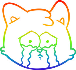 Fototapeta premium rainbow gradient line drawing crying cartoon cat face