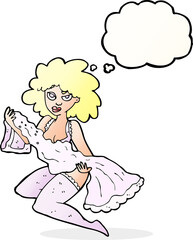 cartoon woman changing with thought bubble