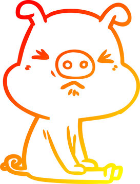 recommend clip art: warm gradient line drawing cartoon angry pig sat waiting