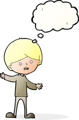 cartoon unhappy boy with thought bubble