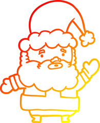 warm gradient line drawing santa claus waving