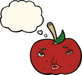 cartoon apple with face with thought bubble