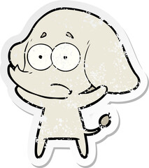 distressed sticker of a cartoon unsure elephant