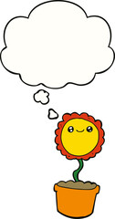 cartoon flower and thought bubble