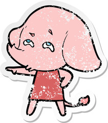 distressed sticker of a cartoon elephant remembering