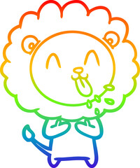 rainbow gradient line drawing happy cartoon lion