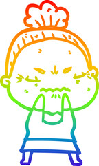 rainbow gradient line drawing cartoon annoyed old lady