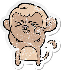 distressed sticker of a cartoon angry monkey