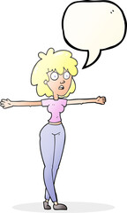 speech bubble cartoon woman spreading arms