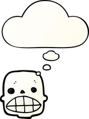 cartoon skull and thought bubble in smooth gradient style