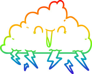 rainbow gradient line drawing cartoon thundercloud